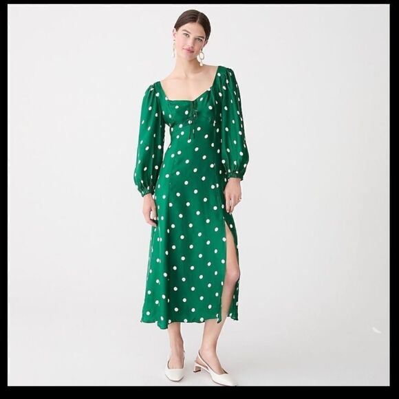 J Crew Sweetheart Long Sleeve Midi Dress in Polka Dot NWT - Picture 1 of 13